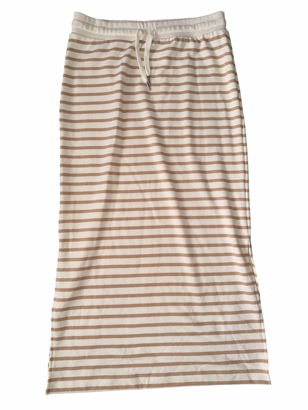 Sonoma Cream Tan Striped Knit Drawstring Maxi Skirt Size M